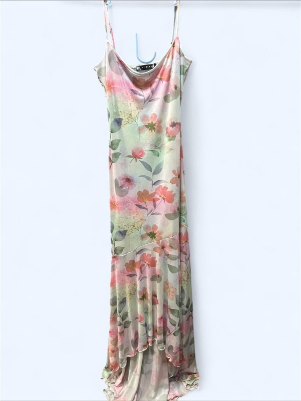 Floral Slip Maxi Dress in Pastel Pink & Green